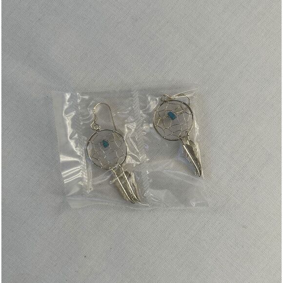 Avon Serling Silver and Turquoise Dreamcatcher and Feather Necklace & Earrings - Picture 2 of 5